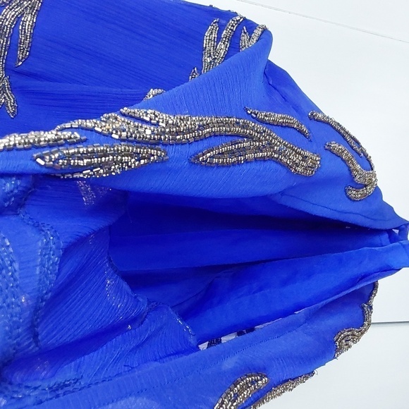 Romeo & Juliet Cobalt Blue W/ Black Silver BEADING Artsy abstract Dress Sz.M - Picture 7 of 9